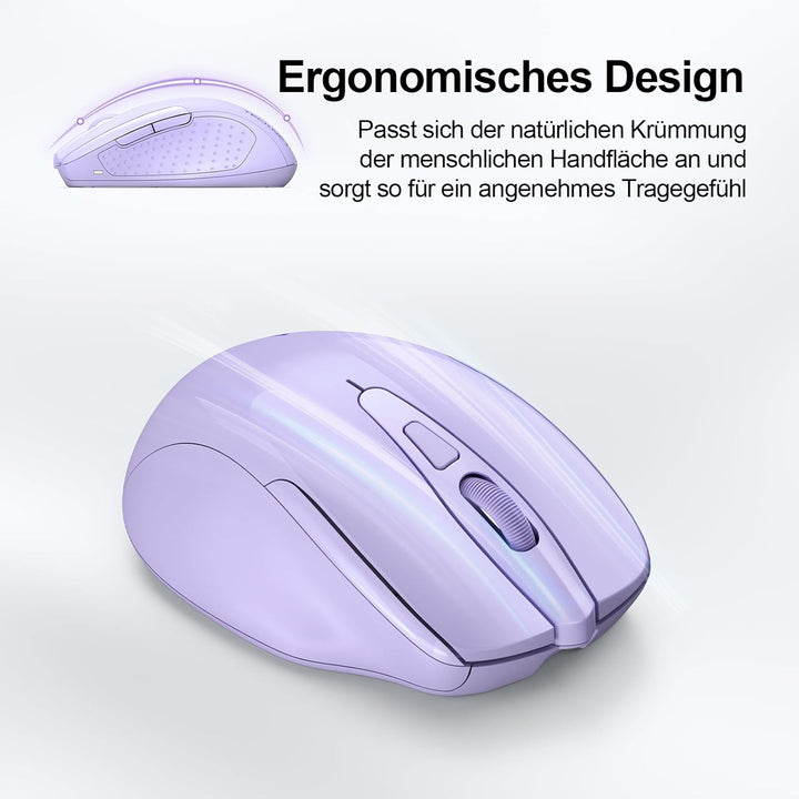 TECKNET Bluetooth Maus, Wiederaufladbare Maus Kabellos(DREI Modi: BT 5.0/3.0 + 2.4G), 4800 DPI, Ergo