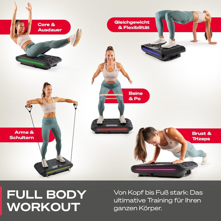 Sportstech 4D Vibrationsplatte für Zuhause, VP400 und sVibe, Smart LED, Trainingsbänder und Ropes, A
