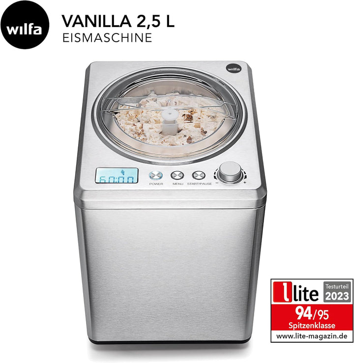 Wilfa VANILLA Eismaschine - 2,5 Liter - selbstkühlender Kompressor 250W - Timer-Funktion - Kühlhalte