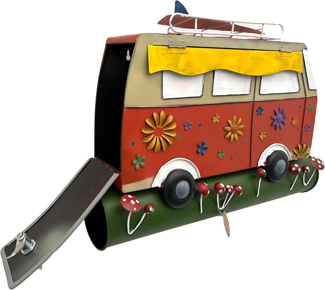 Briefkasten Postkasten Metall bemalt,Wandbriefkasten mit Zeitungsrolle A4, (Campervan rot), Camperva