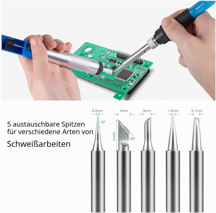 SREMTCH Lötkolben Set, 60W 220V Lötkolben mit Ein/Aus Schalter Einstellbarer Temperatur(200-450℃), 5