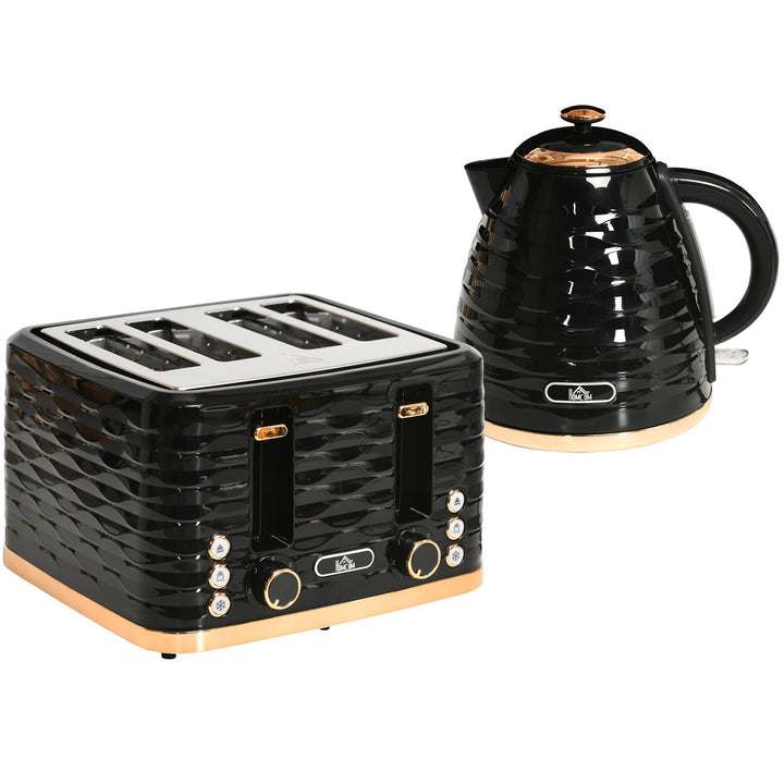 HOMCOM Wasserkocher Toaster Set Frühstück-Set mit 1,7L Wasserkocher, 4 Scheiben Toaster, 2200 W, 7 B