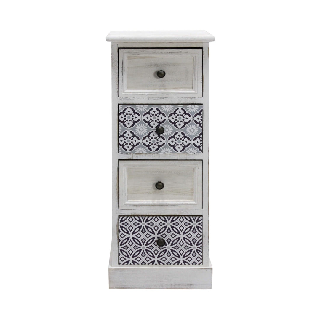 Rebecca Mobili Zusammengebaute Kommode mit Schubfächern, Schmaler Nachttisch MDF Holz, Weiss Grau, 4