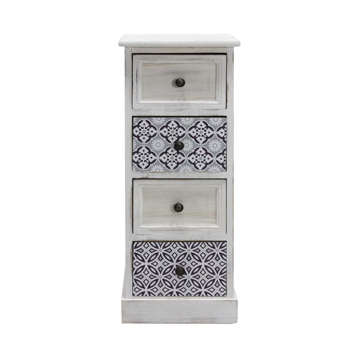 Rebecca Mobili Zusammengebaute Kommode mit Schubfächern, Schmaler Nachttisch MDF Holz, Weiss Grau, 4