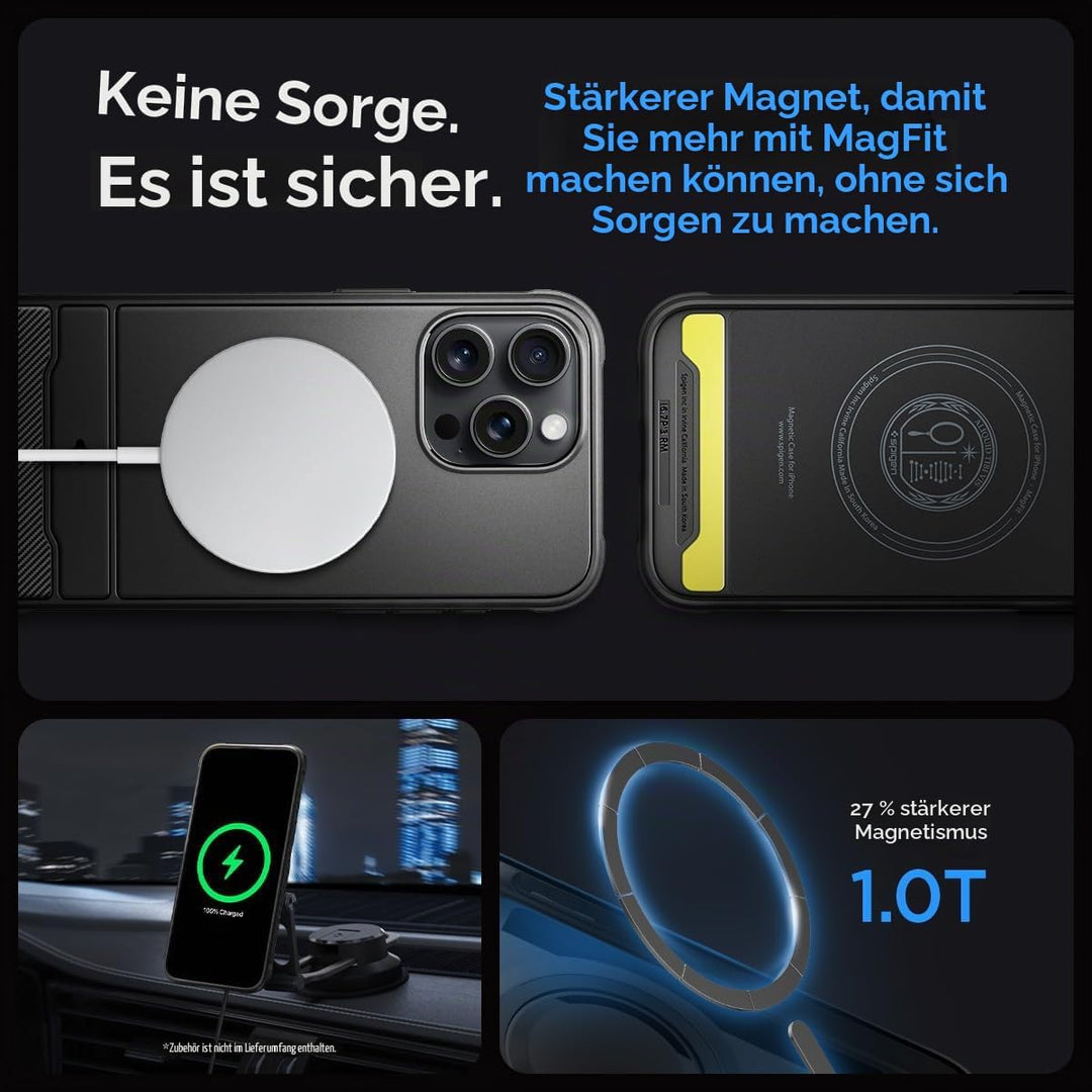 Spigen Rugged Armor MagFit Hülle Kompatibel mit iPhone 15 Pro Max -Matte Black, Matte Black