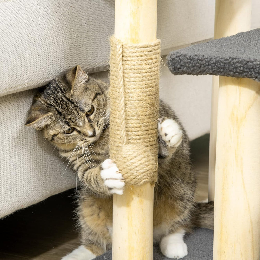 PawHut Katzentreppe 3-stufige Tiertreppe, 48 cm Haustiertreppe mit Sisalsäule, Hundetreppe mit Spiel