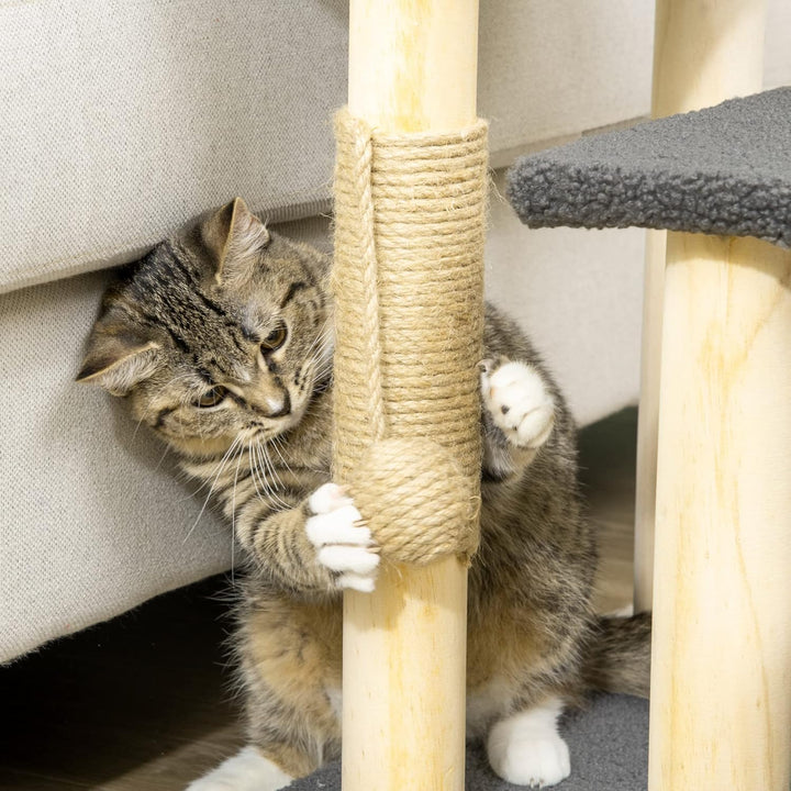PawHut Katzentreppe 3-stufige Tiertreppe, 48 cm Haustiertreppe mit Sisalsäule, Hundetreppe mit Spiel