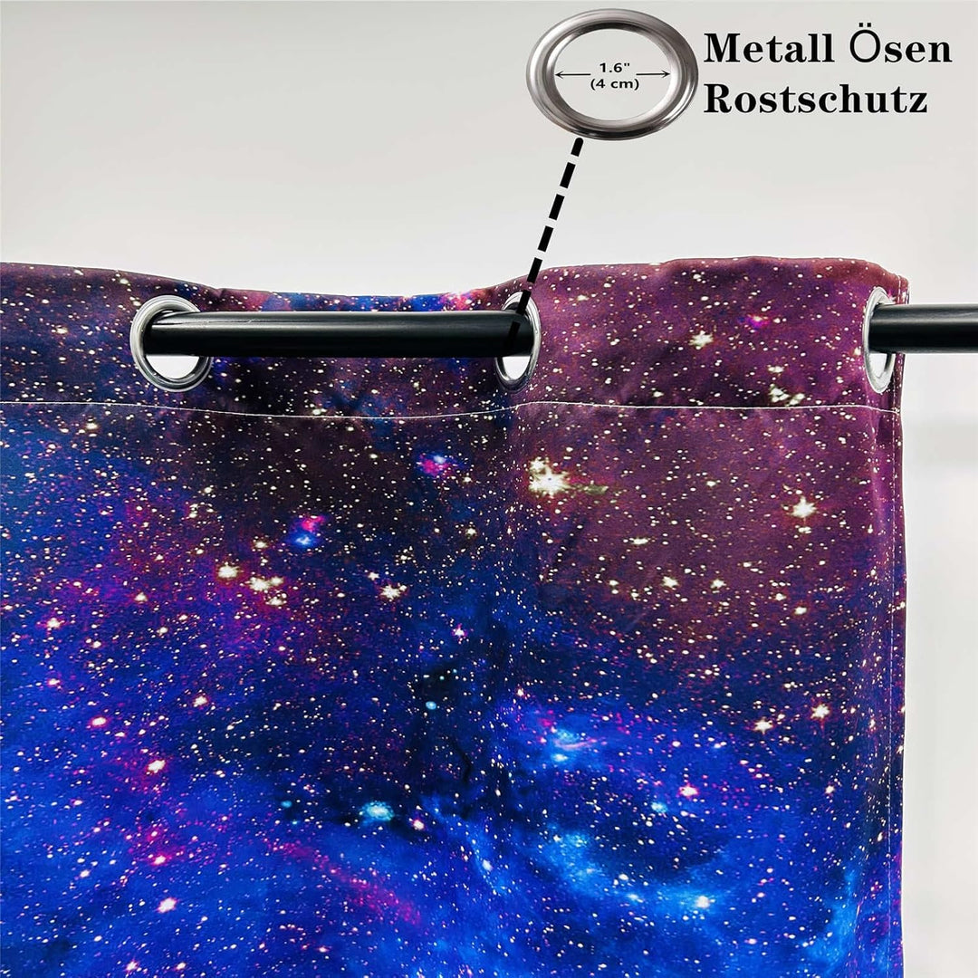 YUANZU Galaxie Vorhänge Weltraumviolett Blauer Nebel Ösen Gardinen mit Blickdichte Thermo Vorhang Kä