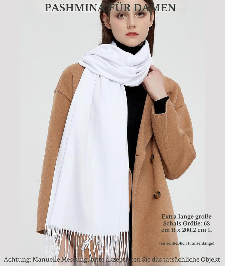 Pashmina Schals und Wraps Schals für Damen Hochzeit Party Winter Warme Lange Solid Color Weiss, Weis