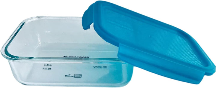Tupperware Premiaglas 1,5 L Premia Glas transparent türkis Backofenfest (ohne Grill) auch für Mikrow