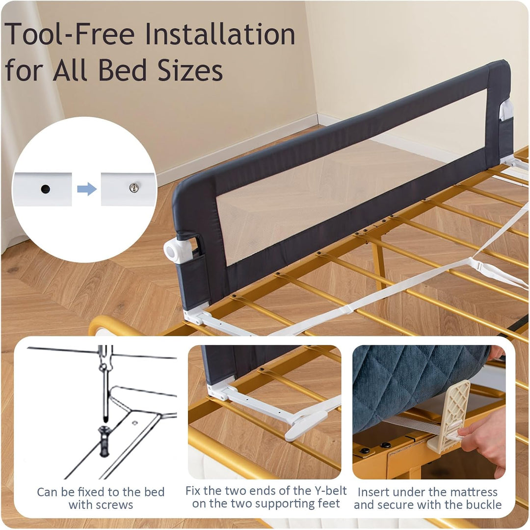 LIFEZEAL 150cm Bettgitter, Sicherheitsgitter gefüllt mit Dicker Baumwolle, Babybettgitter mit Gurten