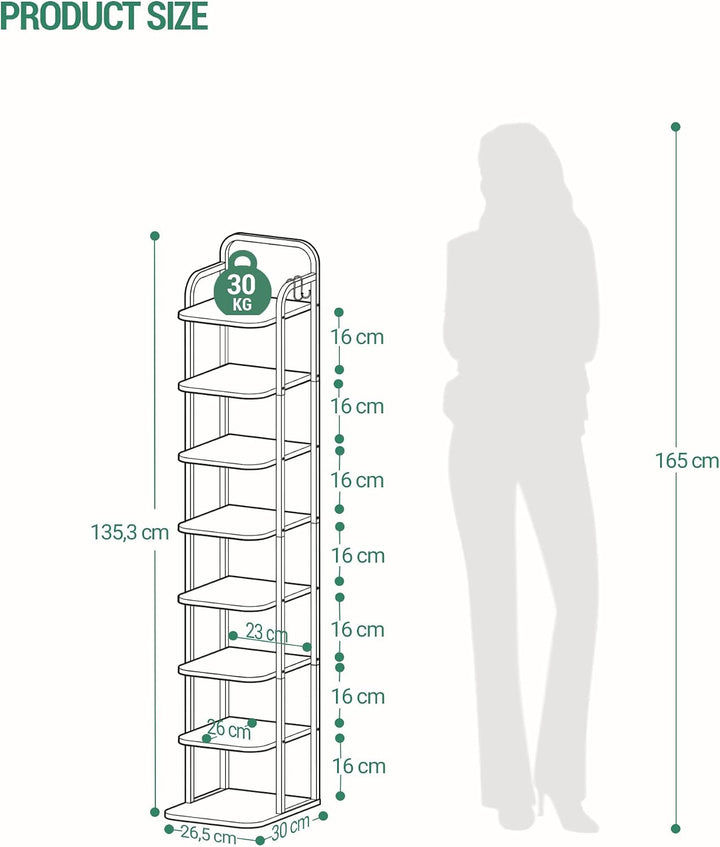 Hzuaneri Vertikales Schuhregal, 8-Stöckige Schuhregale, Schuhturm Für Kleine Räume, Freistehend, Ver