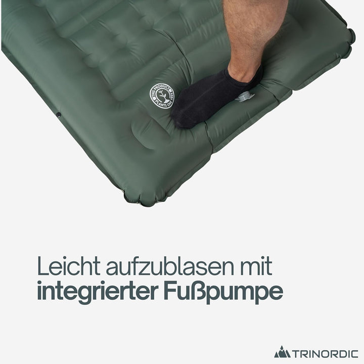 Trinordic Extradicke Aufblasbare Isomatte - 12cm Dick & 70cm Breit mit Fusspumpe & Kissen - Camping