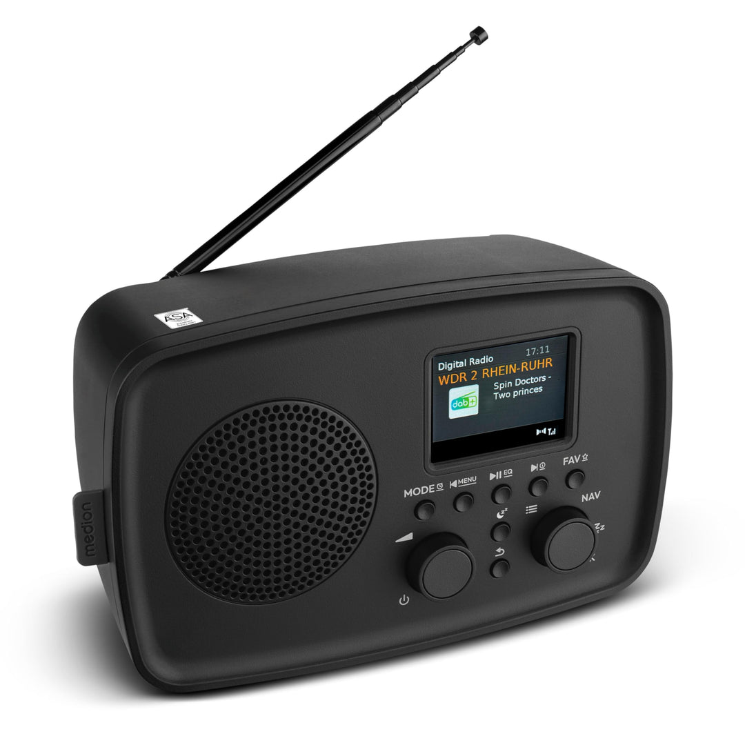 MEDION DAB+ Radio mit Bluetooth DRE-1 (DAB Plus, UKW Radio, Tropfwasserschutz, Teleskopantenne, Weck