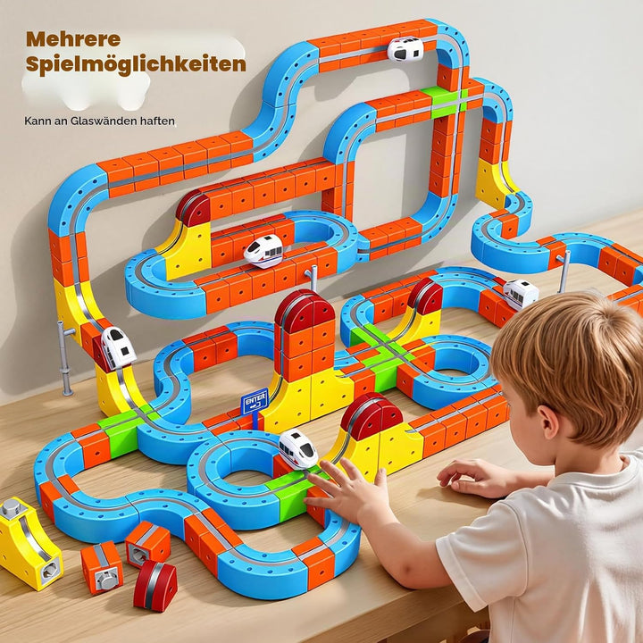 80 Pcs Cube Track Magnetische Block mit, Spielzeug ab 3 4 5 6 7 8 Jahre Junge Clickrail Electric Tra