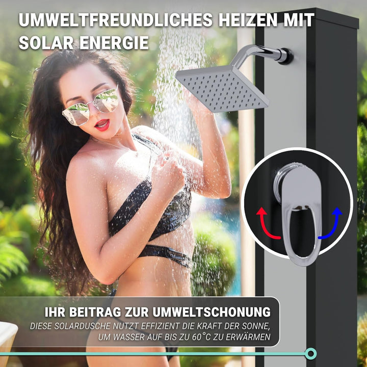 HAGO Solardusche | 40L | eckig | Schwarz/Silber | Pooldusche | Campingdusche | Gartendusche | Outdoo