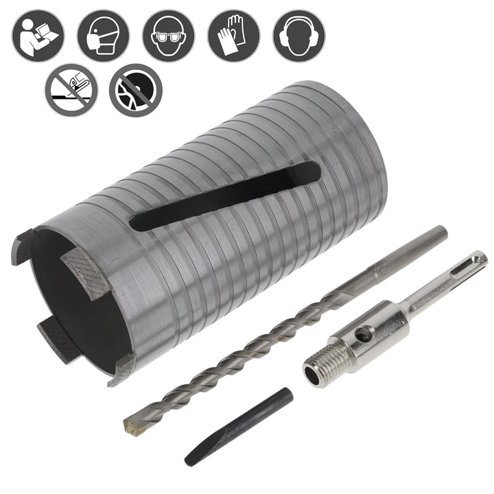 PRODIAMANT Diamant Bohrkrone ø 82mm Nutzlänge 150mm mit SDS Adapter lasergeschweisst für trocken Boh