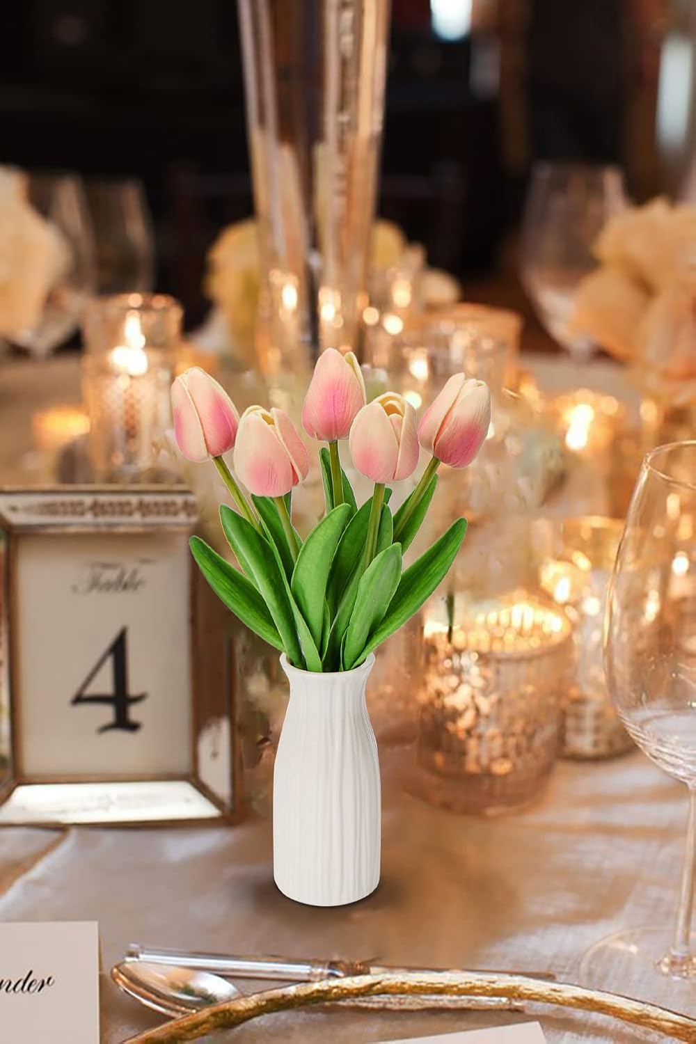 Kunstblumen Künstliche Tulpen Blumen Wie Echt Real Touch Tulpen, Höhe 30 cm, mit Vase aus Keramik, D