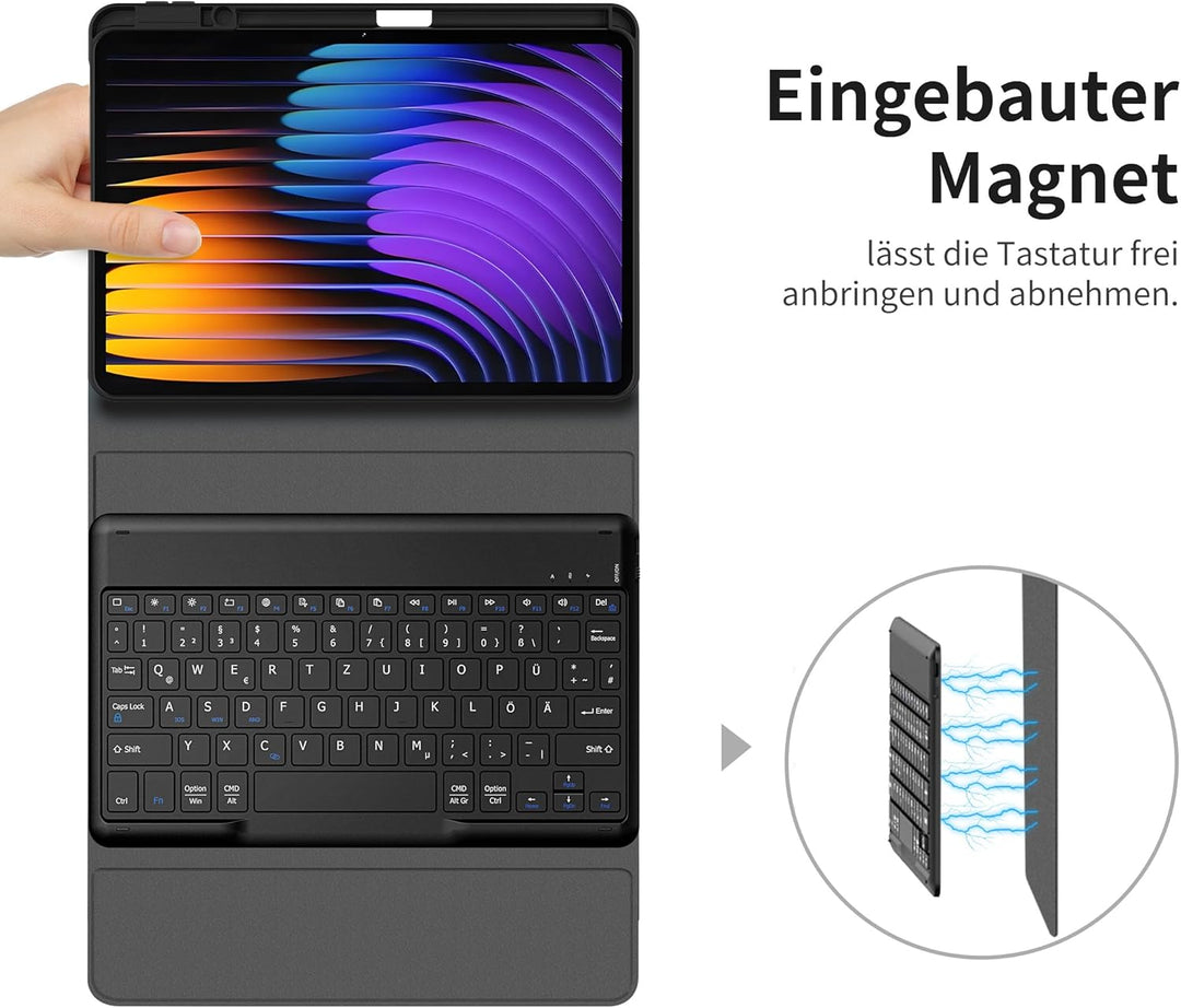 EasyAcc Tastatur Hülle Kompatibel mit Xiaomi Mi Pad 7/ Mi Pad 7 Pro (11.2 Zoll, Modell 2025) mit Sch