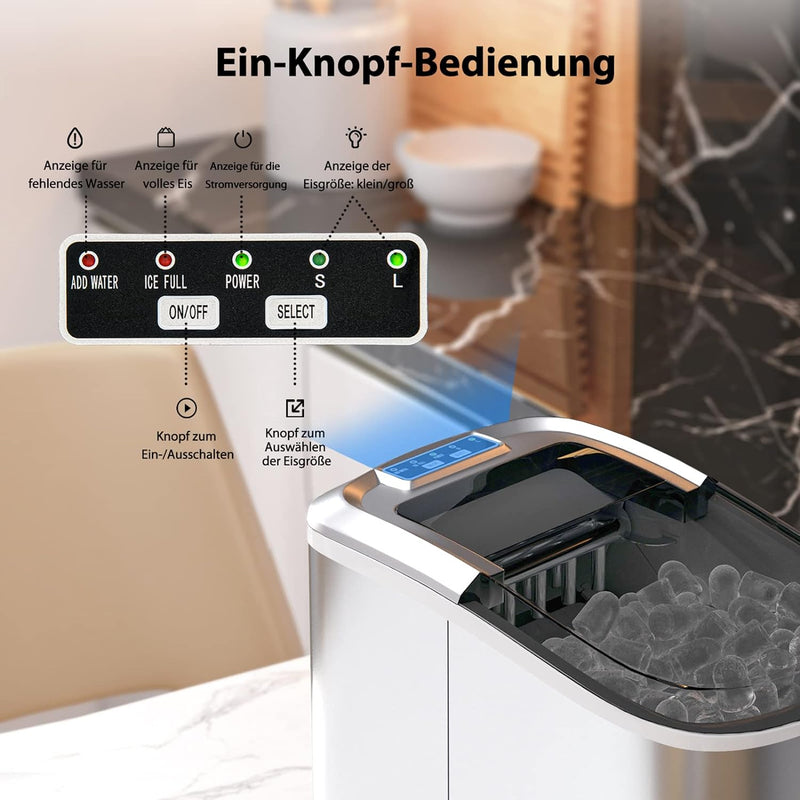 COSTWAY 2,2 L Eiswürfelmaschine 12kg/24H, Ice Maker 9 Eiswürfel in 6-13min, Elektrischer Eiswürfelbe