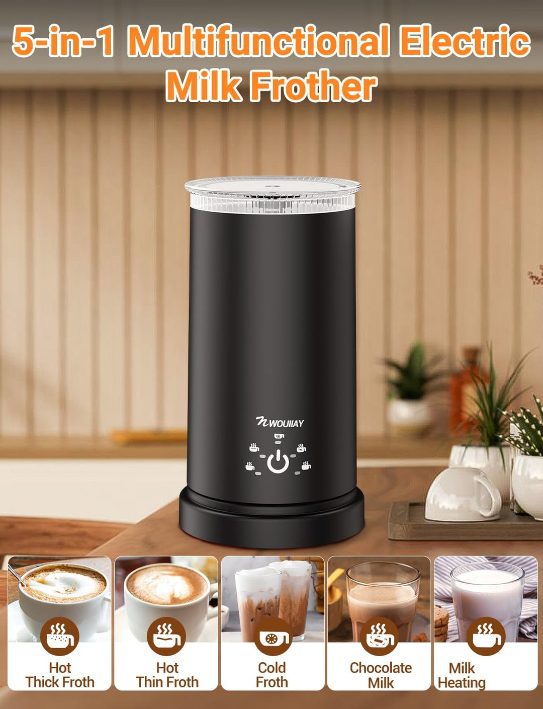 5 in 1 Milchaufschäumer Elektrisch 600W Automatischer Milchaufschäumer für heissen kalten Milchschau