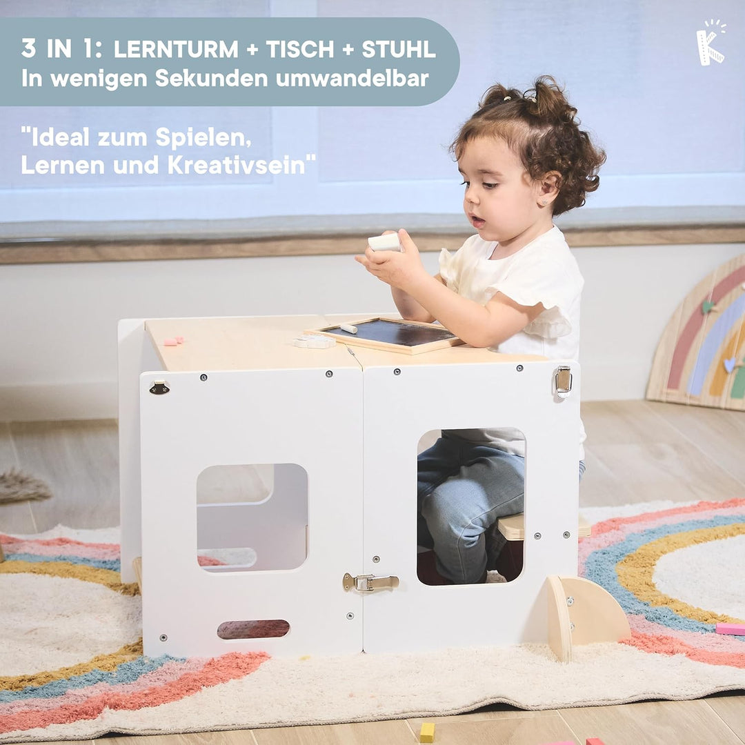 Lernturm ab 1 Jahr – Lernturm Klappbar 3 in 1 mit Tafel – Learning Tower für Kinder – Faltbar mit Si