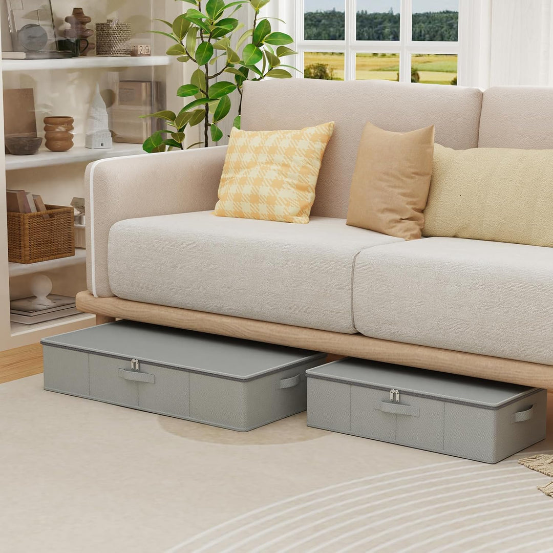 Unterbett Aufbewahrungsbox mit Deckel, Grau, 60x30x15 cm, 2 Stück | Faltbare Aufbewahrungstasche, Un