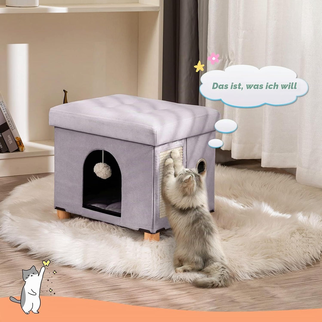 BRIAN &amp; DANY Faltbare Katzenhöhle Grosse Katzen, Katzenhaus Höhle für Katzen mit Kratzbrett und Spie