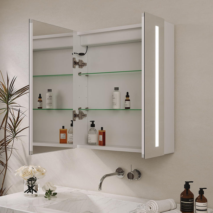 Spiegelschrank Bad mit Beleuchtung 60 cm breit 70 cm höhe Aluminium Badezimmer Spiegel Schrank Steck