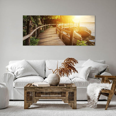 Wandbilder Dekoration Wohnzimmer Brücke Meer Welle Panorama Bilder auf Leinwand 120x50cm Leinwandbil