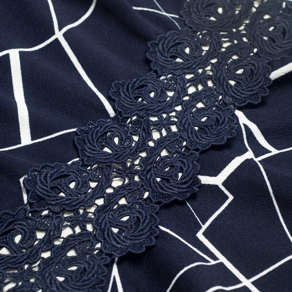 HOMEYEE Damen Vintage Rundhalsausschnitt Blumen Bestickt Knielang Elegant Cocktailkleid UKA079 S Str