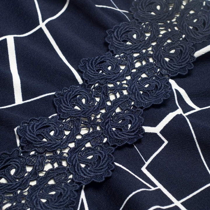 HOMEYEE Damen Vintage Rundhalsausschnitt Blumen Bestickt Knielang Elegant Cocktailkleid UKA079 S Str