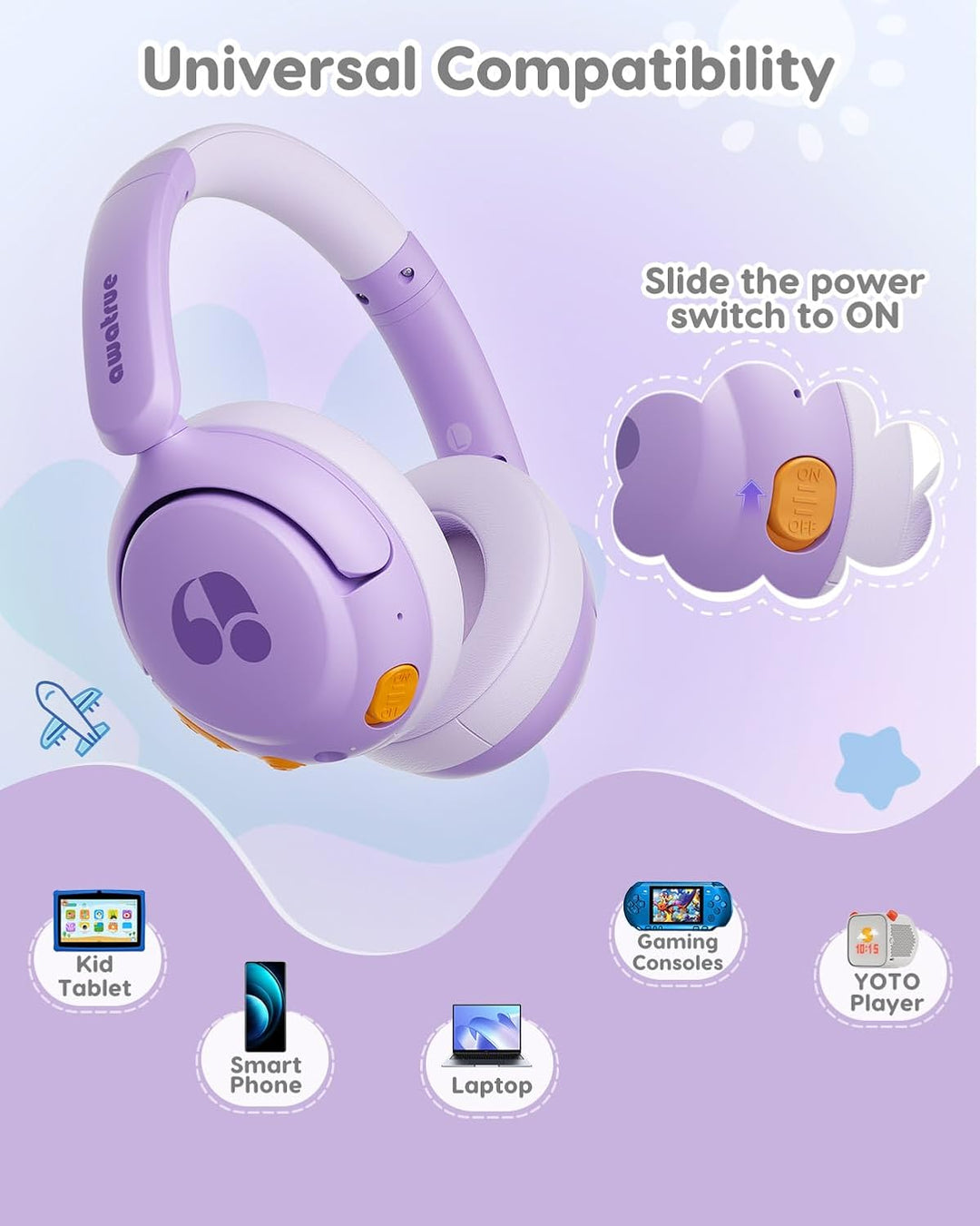 Bluetooth Kopfhörer Kinder, 85dBA Sicheres Volumen, Bluetooth 5.4, BPA Frei/CPC Zertifiziert, 75 Std