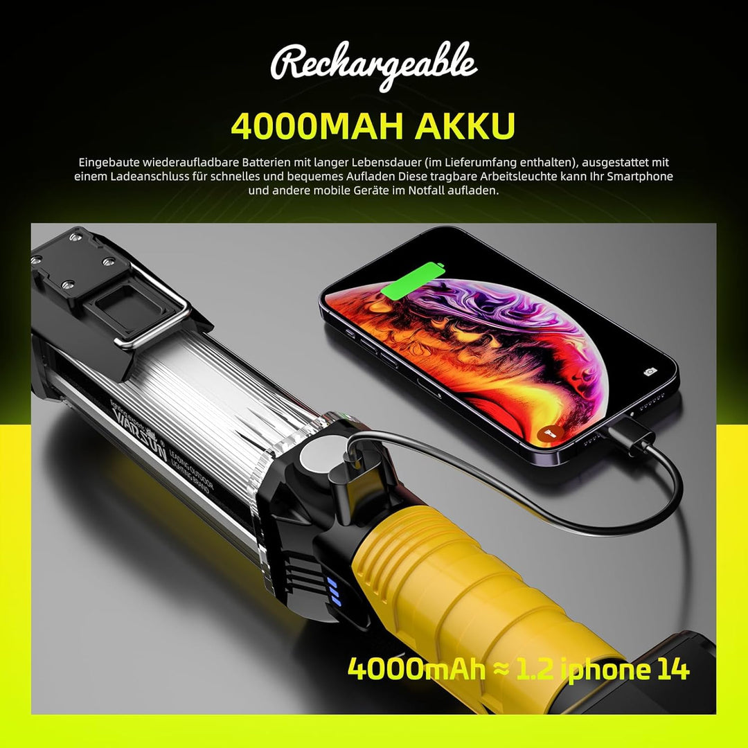 WARSUN LED Arbeitsleuchte Taschenlampe Werkstattlampe Inspektionsleuchten COB Wiederaufladbar Akku L