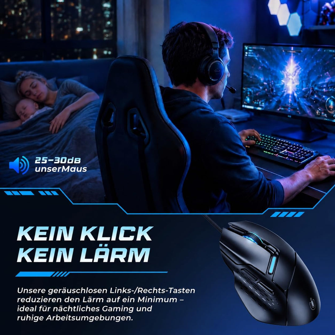 Uineer Kabel-Gaming-Maus, 12800 DPI Maus mit Gaming-Sensor, 6 programmierbare Tasten, 1000 Hz Pollin