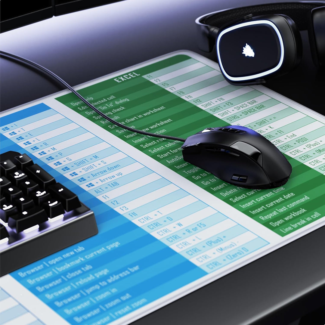TITANWOLF - XXL Speed Gaming Mauspad 900 x 400mm - Excel Windows Outlook Word Shortcut Tastenkürzel