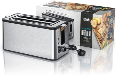 Arendo - Edelstahl Toaster Langschlitz 4 Scheiben - Defrost Funktion - wärmeisolierendes Gehäuse - m