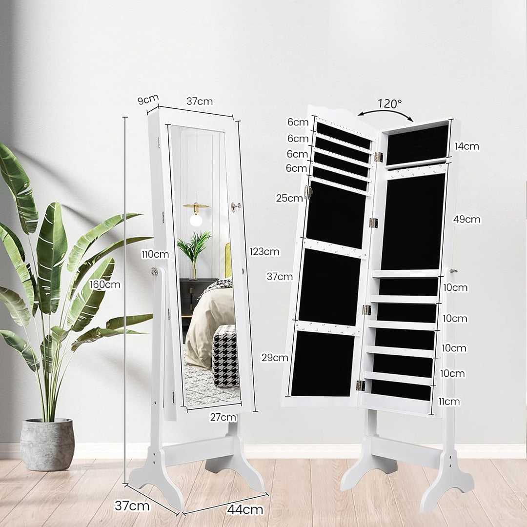 COSTWAY Schmuckschrank, Schmuckregal abschliessbar, Schmuck Spiegelschrank mit Ganzkörperspiegel für