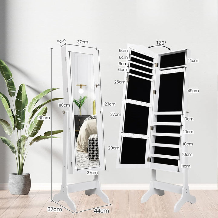 COSTWAY Schmuckschrank, Schmuckregal abschliessbar, Schmuck Spiegelschrank mit Ganzkörperspiegel für