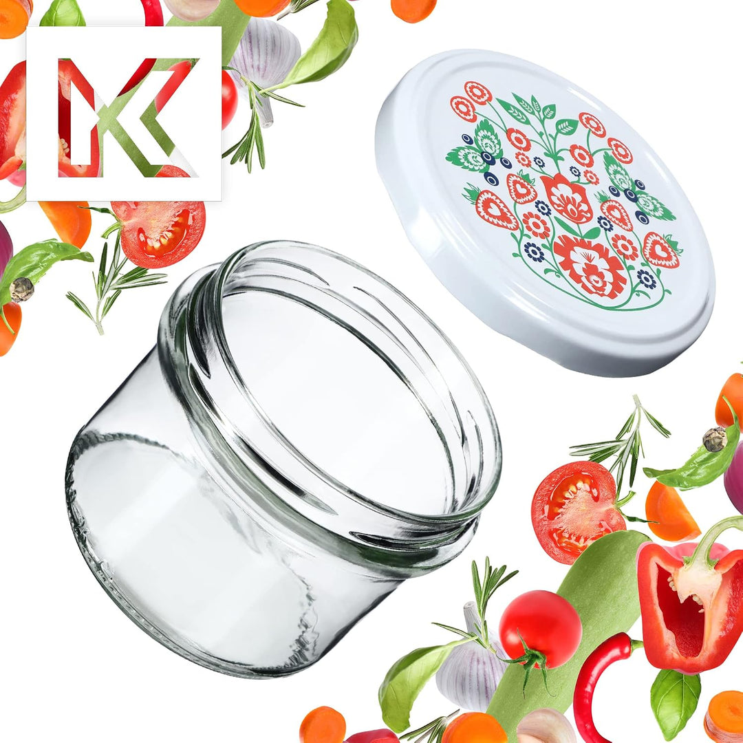 KADAX 20er Set Marmeladengläser 235ml TO82 Folklore, Einmachgläser Vorratsgläser Mason Jar mit Schra