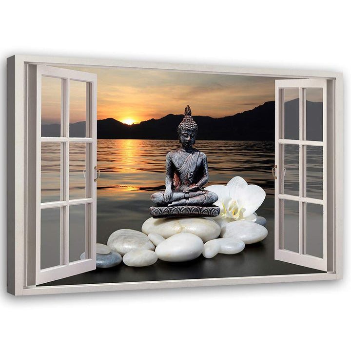 Feeby Viles - Leinwand Bilder - Fensterblick Natur- 120x80 cm- Deko Wohnzimmer - Wandbilder Schlafzi