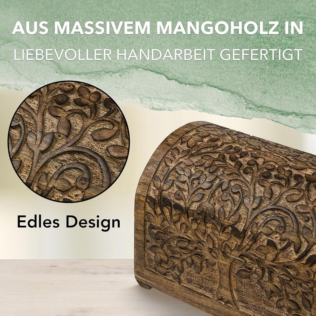 3 er Set Schatztruhen Baum des Lebens, massive Holz-Schatullen max. 28 x 20 x 19 cm Braun Box Baum d