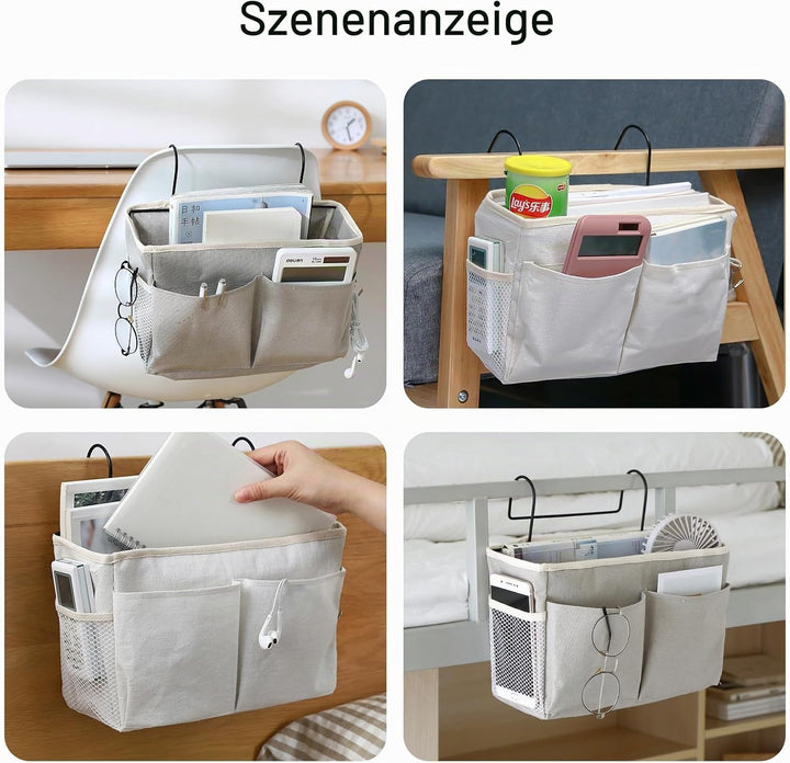 Disnace 2Pcs Betttasche Bett Organizer Hängetasche Aufbewahrungstasche, Hängetasche Faltbares Leinen