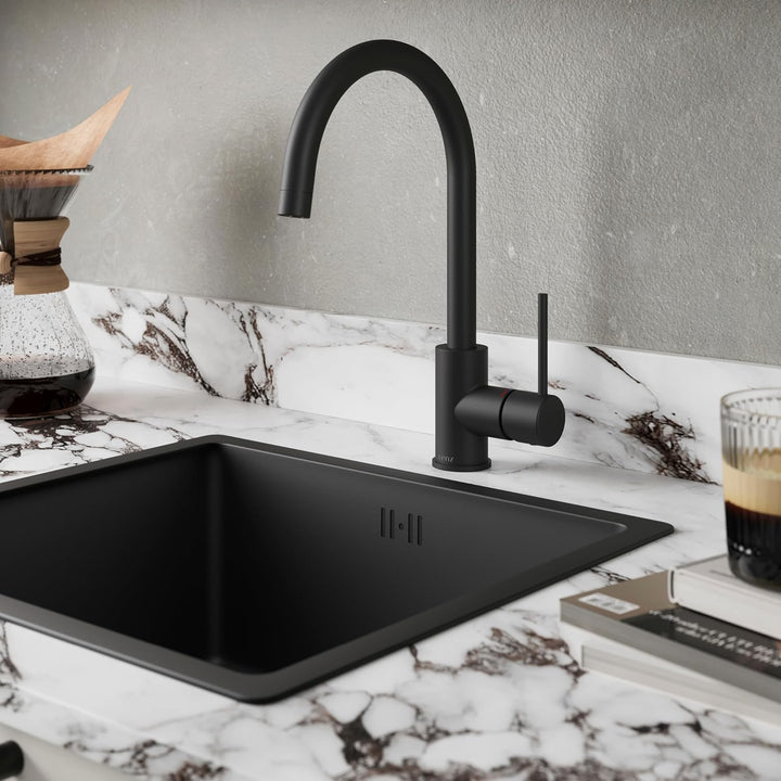 Lenz Küchenarmatur LIO Schwarz-matt – Hoher und 360° schwenkbarer Auslauf | Spültischarmatur mit 2-M