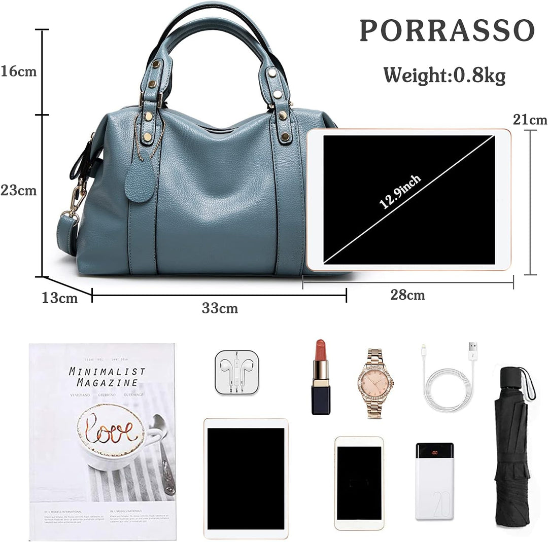 PORRASSO Elegant Handtasche Damen Schultertasche Frauen Henkeltasche Wasserdicht PU Leder Umhängetas