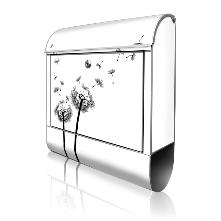 banjado® Design Briefkasten mit Motiv Pusteblume 2 39x47x14cm &amp; 2 Schlüssel - Briefkasten Stahl Silb