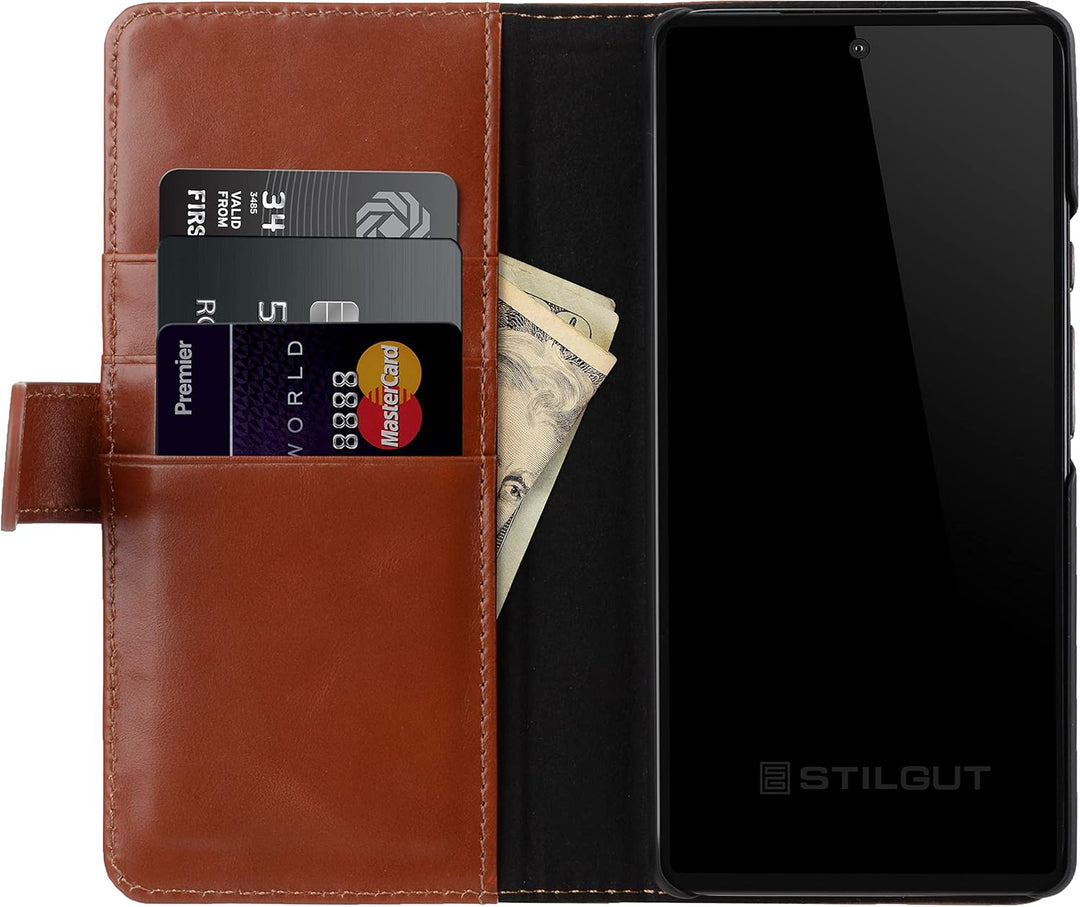 STILGUT Talis kompatibel mit Google Pixel 6 Hülle mit Kartenfach aus Leder, Flip Cover, Wallet Case,