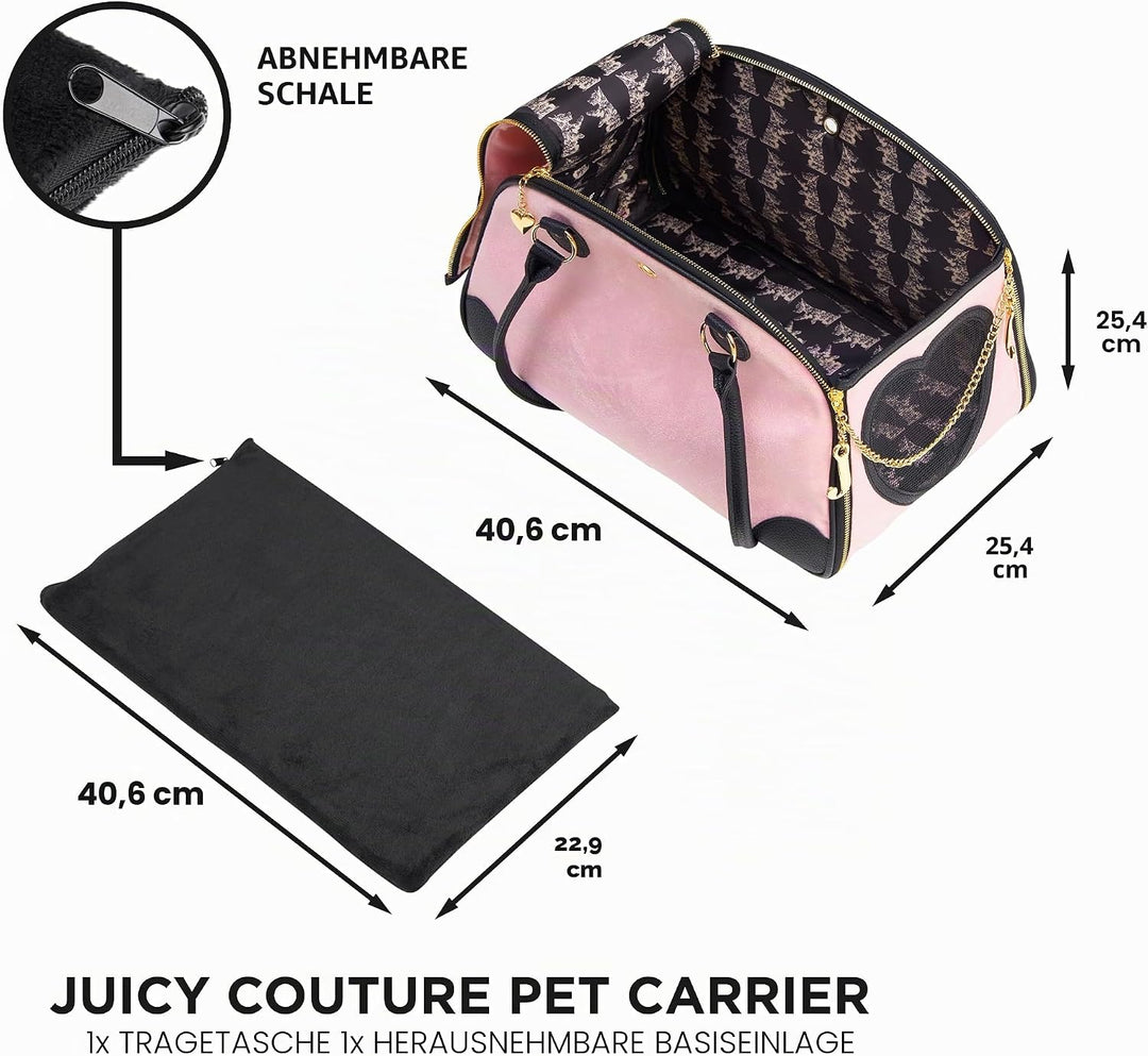 Juicy Couture Give Me Treats Transporttasche für Haustiere, stilvolle rosa Reisetasche für kleine Hu