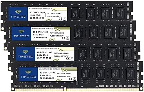 Timetec 16 GB KIT (4 x 4 GB) DDR3L 1600 MHz PC3L-12800/PC3-12800 Non-ECC ungepuffert 1,35 V/1,5 V CL