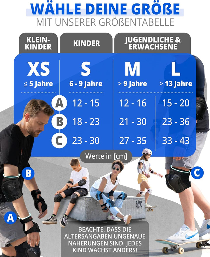 SKATEWIZ Kinder Protektoren Set Schoner - Inliner Knieschoner Kinder – Schützer Set [6er] für Kinder
